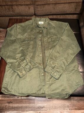 Casual Olive Green Button-Down Shirt Jacket